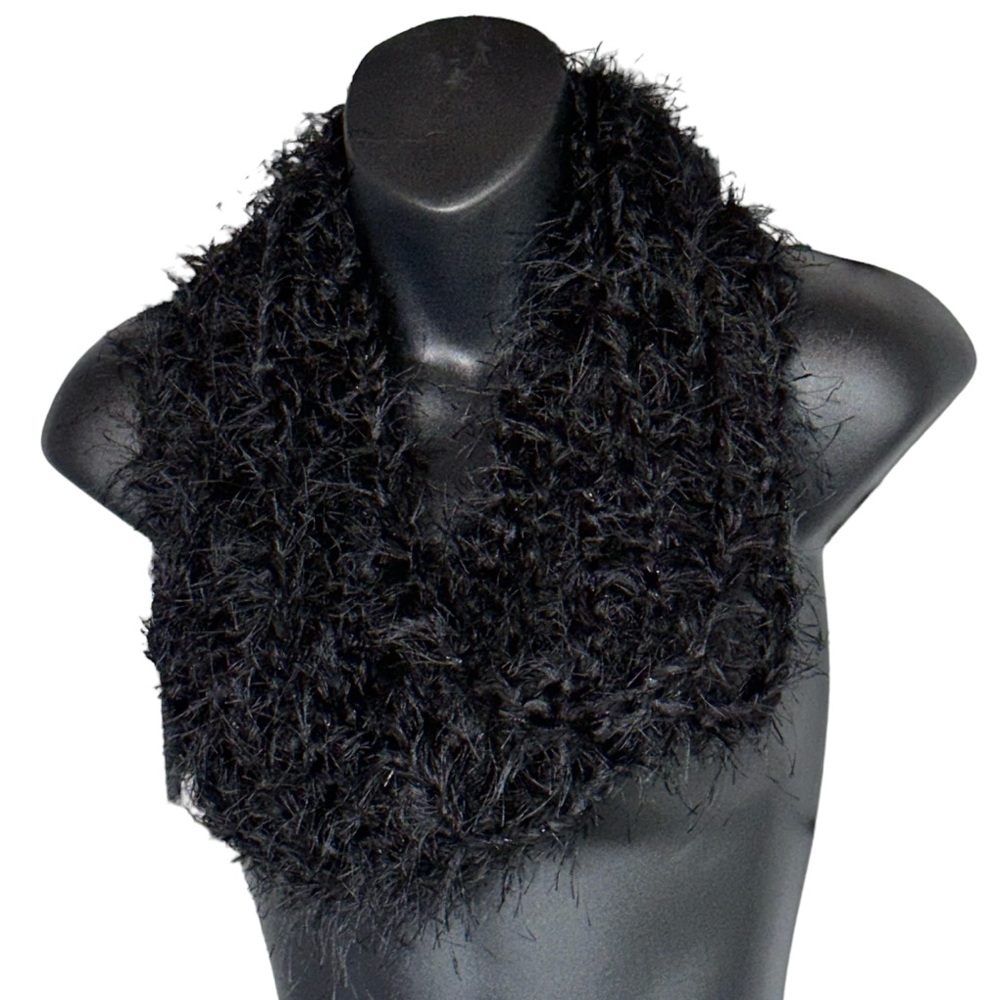 Adorable Versatile Black Infinity Fluffy Scarf - image 1